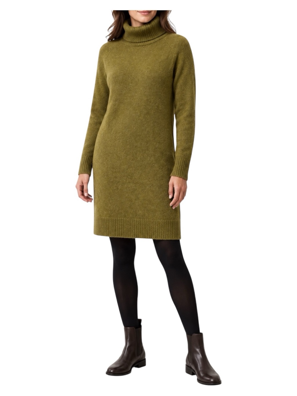 Balmuir Women’s Small Yak Wool Turtleneck Sweater Dress Olive Green Luxury Knit